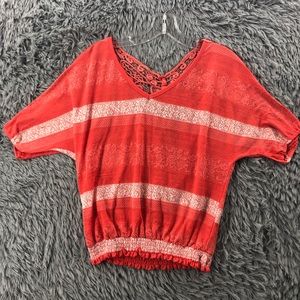 Spoiled Womens Medium Striped Butterfly Back Keyhole Crotchet Gather Waist Top